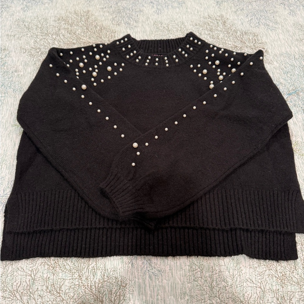 Francesca's Black Sweater with Pearl Details
